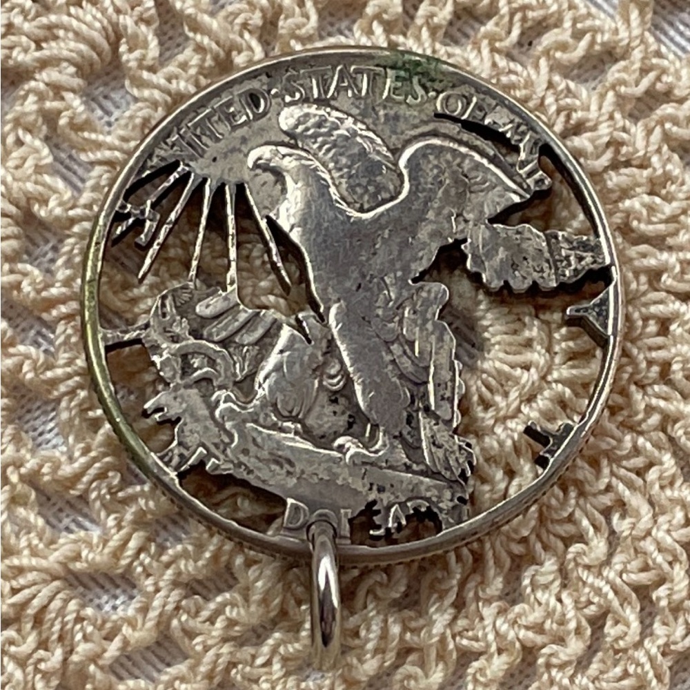 Vintage 1943 Walking Liberty Half Dollar Silver Coin Pendant - Picture 2 of 3